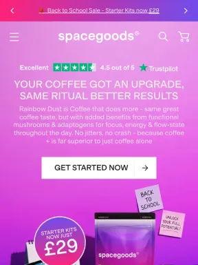 Spacegoods homepage on mobile
